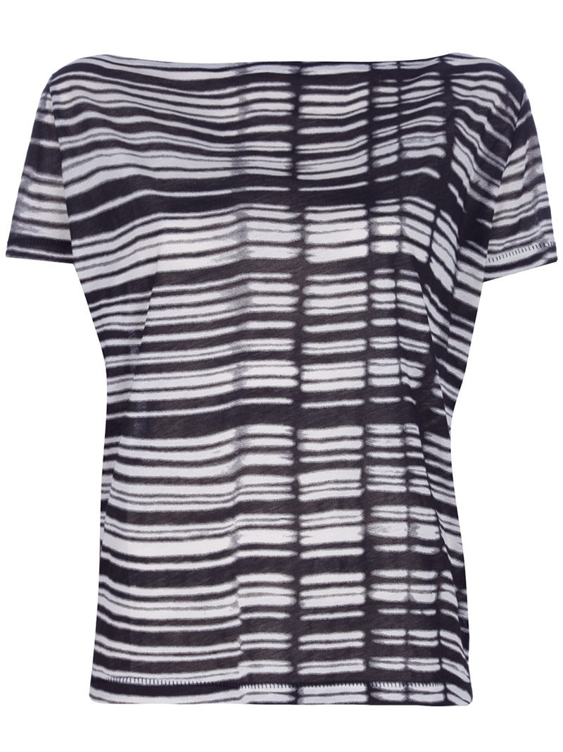 'Wonder Linen' T Shirt - neckline: slash/boat neckline; pattern: horizontal stripes, vertical stripes; style: t-shirt; predominant colour: black; occasions: casual, evening, work; length: standard; fibres: cotton - 100%; material texture: jersey; fit: straight cut; trends: prints; sleeve length: short sleeve; sleeve style: standard; pattern type: fabric; pattern size: standard; texture group: jersey - stretchy/drapey
