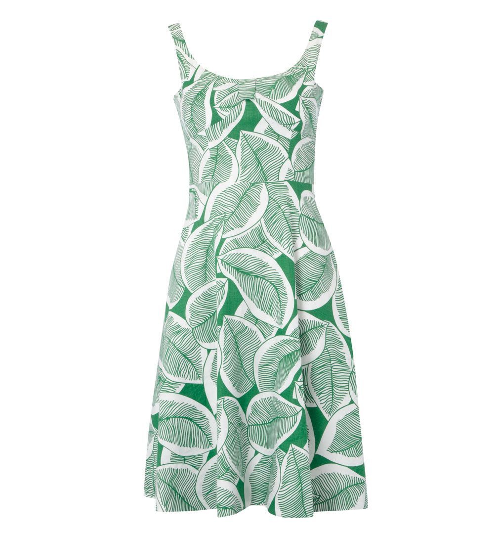Women's Adelaide Dress, Multi Coloured - style: a-line; fit: fitted at waist; sleeve style: sleeveless; pattern: print, patterned/print; predominant colour: emerald green; occasions: casual, occasion; length: on the knee; neckline: scoop; fibres: linen - 100%; material texture: calico; trends: prints; sleeve length: sleeveless; texture group: cotton feel fabrics; pattern type: fabric; pattern size: standard