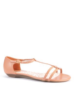 Wide Fit Apricot Studded Strap Flat Sandals - predominant colour: coral; material: faux leather; heel height: flat; embellishment: buckles, studs; ankle detail: ankle strap; heel: standard; toe: open toe/peeptoe; style: strappy