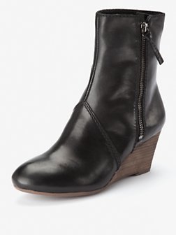 Master Game Leather Wedge Boots, Black - predominant colour: black; material: leather; heel height: mid; embellishment: zips; heel: wedge; toe: round toe; boot length: ankle boot; style: standard