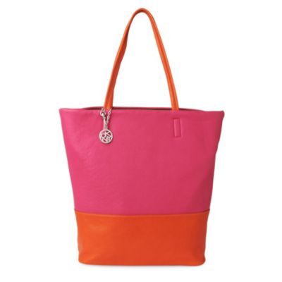 Park Avenue Shopper - predominant colour: hot pink; style: tote; length: shoulder (tucks under arm); size: oversized; material: leather; pattern: monogram, two-tone
