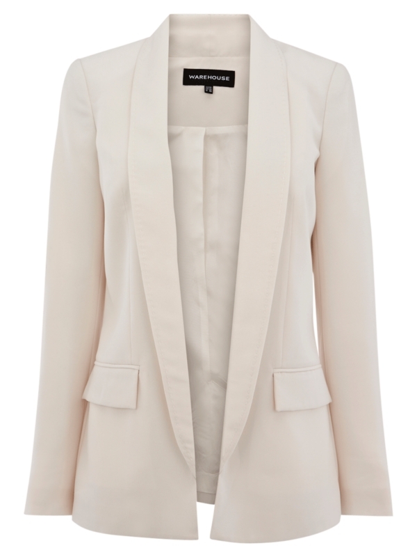 Crepe Longline Jacket, Cream - pattern: plain; collar: shawl/waterfall; length: below the bottom; style: tailored/fitted; predominant colour: ivory; occasions: work, occasion; fit: tailored/fitted; fibres: polyester/polyamide - 100%; material texture: sateen; trends: white; sleeve length: long sleeve; sleeve style: standard; texture group: structured shiny - satin/tafetta/silk etc.; pattern type: fabric; pattern size: standard