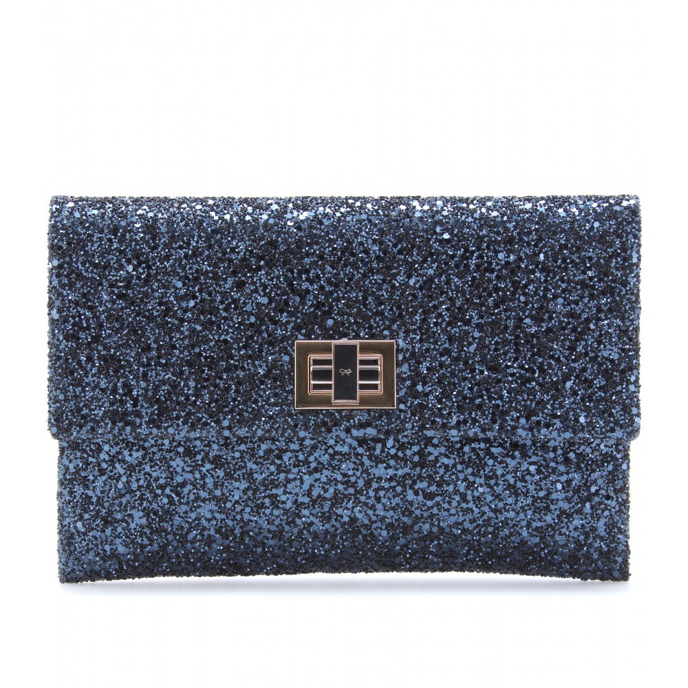 Valorie Glitter Clutch - predominant colour: navy; style: clutch; length: hand carry; size: small; material: leather; embellishment: glitter; pattern: plain