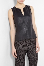 Leather Peplum Top - neckline: round neck; pattern: plain; sleeve style: sleeveless; waist detail: fitted waist, peplum waist detail; predominant colour: black; occasions: casual, evening, work; length: standard; style: top; fibres: leather - 100%; material texture: jersey; fit: tailored/fitted; sleeve length: sleeveless; pattern type: fabric; pattern size: standard; texture group: jersey - stretchy/drapey