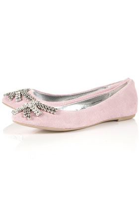 Mime Diamante Pointed Shoes - predominant colour: blush; material: suede; heel height: flat; embellishment: crystals, jewels, studs; toe: round toe; style: ballerinas / pumps