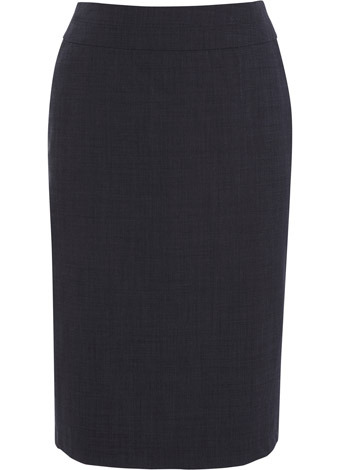 Navy End On End Skirt - length: below the knee; pattern: plain; style: pencil; fit: tailored/fitted; waist detail: fitted waist, wide waistband/cummerbund; waist: high rise; hip detail: fitted at hip; predominant colour: navy; occasions: evening, work; fibres: wool - mix; material texture: jersey; trends: 1950's, aquatic; pattern type: fabric; pattern size: standard; texture group: jersey - stretchy/drapey