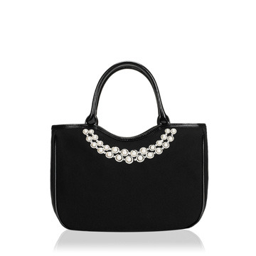 Black Pearl Necklace Small Wanda - predominant colour: black; type of pattern: light; style: shoulder; length: handle; size: standard; material: patent; embellishment: beading, pearls; pattern: monochrome, plain, two-tone; finish: patent