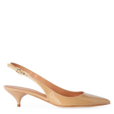 Elfin Slingback Court Shoes - predominant colour: camel; material: patent; heel height: mid; heel: kitten; toe: pointed toe; style: slingbacks; finish: patent