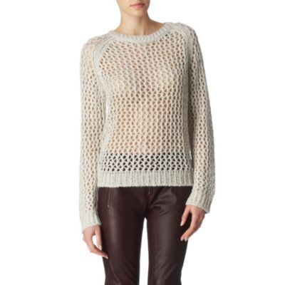 Ferne Jumper - pattern: holey knit; style: standard; predominant colour: ivory; occasions: casual; length: standard; fibres: polyester/polyamide - 100%; material texture: metallic; fit: standard fit; neckline: crew; trends: white; sleeve length: long sleeve; sleeve style: standard; pattern type: knitted - other; pattern size: standard