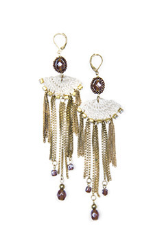 Crochet Chains Earrings - predominant colour: multicoloured; style: drop; length: long; size: large/oversized; material: chain/metal; fastening: pierced