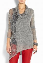 Grey Alpaca Burnout Pullover Sweater - neckline: cowl/draped neck; pattern: plain; length: below the bottom; hip detail: asymmetric hem falling at hip level; style: standard; predominant colour: light grey; occasions: casual; fibres: wool - mix; fit: standard fit; sleeve length: long sleeve; sleeve style: standard; trends: trophy jumper ; texture group: knits/crochet; pattern type: knitted - other; pattern size: standard