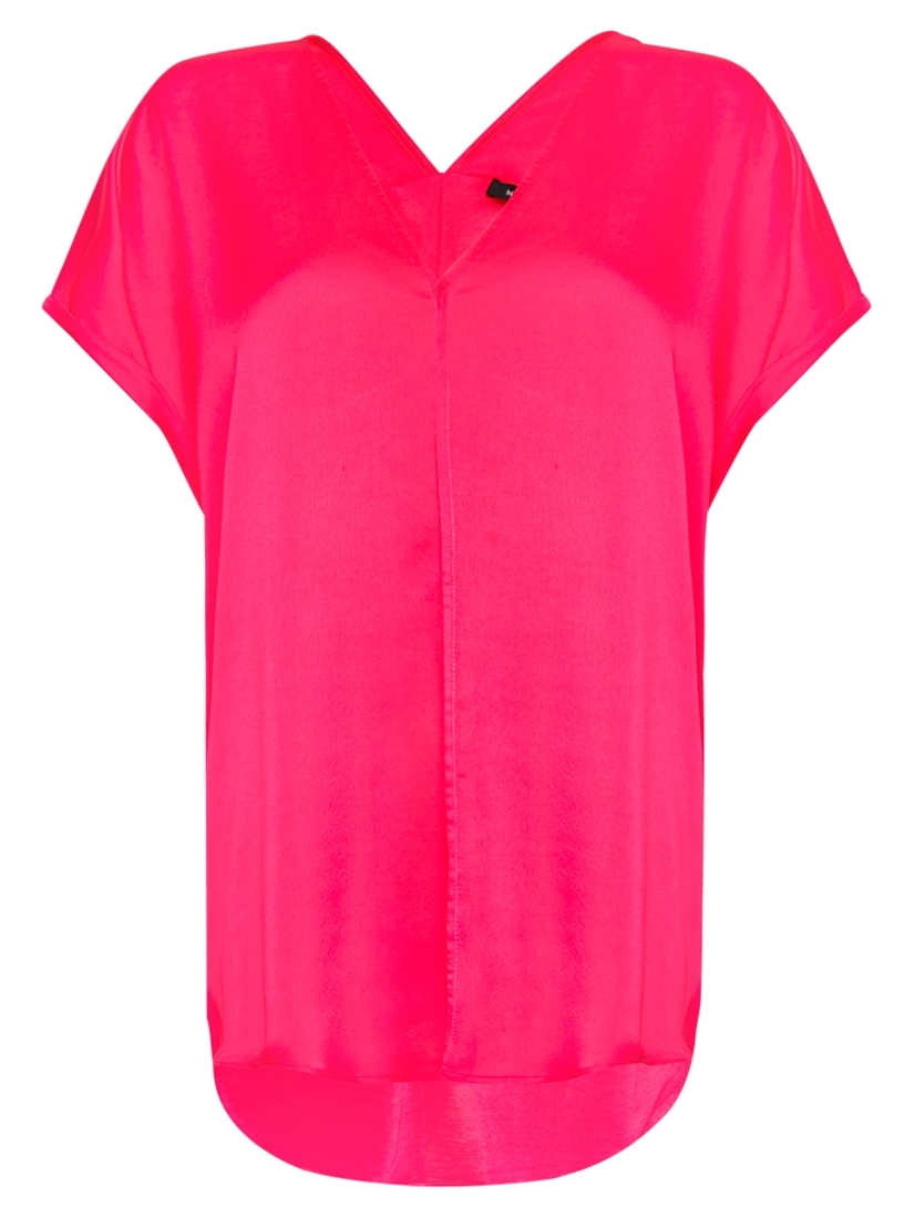 Exposed Seam T Shirt, Fuchsia - neckline: v-neck; sleeve style: angel/waterfall; pattern: plain; length: below the bottom; style: t-shirt; predominant colour: hot pink; occasions: casual; fibres: polyester/polyamide - 100%; material texture: denim; fit: loose; sleeve length: short sleeve; texture group: denim; pattern type: fabric; pattern size: standard