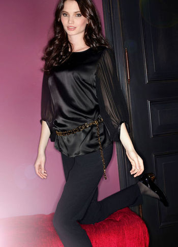 Trousers - length: standard; waist detail: wide waistband/cummerbund; waist: mid/regular rise; predominant colour: black; occasions: casual, evening; fibres: polyester/polyamide - 100%; material texture: jersey stretch; trends: pure tailoring; texture group: jersey - clingy; fit: straight leg; style: standard