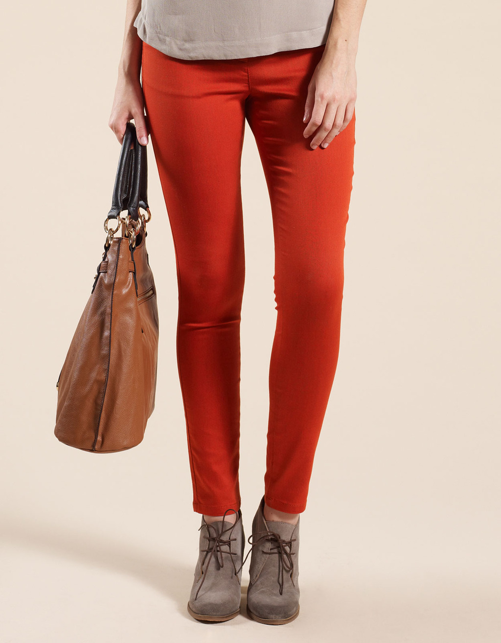 Nadine Skinny Jean - style: skinny leg; pattern: plain; pocket detail: traditional 5 pocket; waist: mid/regular rise; predominant colour: bright orange; occasions: casual; length: ankle length; fibres: cotton - stretch; texture group: denim; pattern type: fabric; pattern size: standard