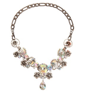 Spike And Stone Collar Necklace - predominant colour: stone; style: standard; length: short; size: standard; material: chain/metal; trends: embellished/bejewelled/ornate