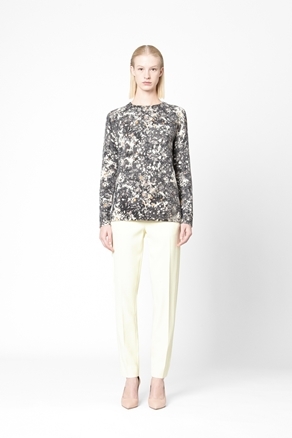 Printed Wool Jumper - style: standard; predominant colour: mid grey; occasions: casual, work; length: standard; fibres: wool - 100%; fit: standard fit; neckline: crew; sleeve length: long sleeve; sleeve style: standard; texture group: knits/crochet; trends: statement prints; pattern type: knitted - fine stitch; pattern size: standard; pattern: patterned/print; season: a/w 2012