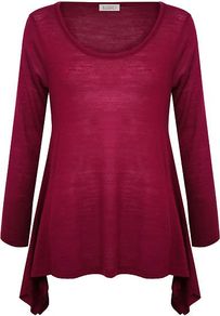 Women's Wool Mix Drape Top, Dark Pink - pattern: plain; length: below the bottom; predominant colour: magenta; occasions: casual, work; style: top; neckline: scoop; fibres: acrylic - mix; fit: loose; hip detail: dip hem; sleeve length: long sleeve; sleeve style: standard; texture group: knits/crochet; pattern type: knitted - fine stitch