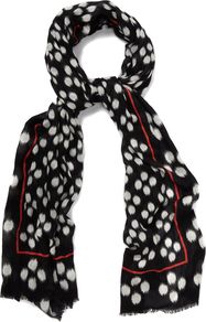 Ikat Spot Scarf, Multi Coloured - predominant colour: black; occasions: casual, evening, work, occasion; type of pattern: standard; style: regular; size: standard; material: fabric; embellishment: fringing; pattern: patterned/print