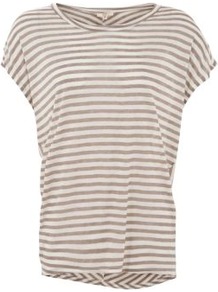 Grey And White Stripe Oversize T Shirt - neckline: round neck; sleeve style: capped; pattern: horizontal stripes; style: t-shirt; predominant colour: mid grey; occasions: casual; length: standard; fibres: cotton - 100%; fit: loose; back detail: longer hem at back than at front; sleeve length: short sleeve; pattern type: fabric; pattern size: standard; texture group: jersey - stretchy/drapey