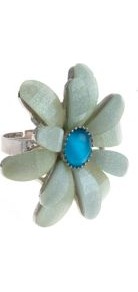 Mint Green Shimmer Flower Ring - predominant colour: pistachio; occasions: casual, evening, work, occasion, holiday; style: cocktail; size: large/oversized; material: chain/metal; finish: metallic; embellishment: jewels