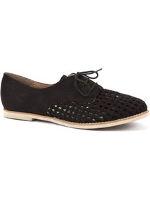 Black Woven Panel Brogues - predominant colour: black; occasions: casual, work; material: fabric; heel height: flat; toe: round toe; style: brogues; finish: plain; pattern: plain