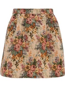 Cream Tapestry Print Skater Skirt - length: mini; style: full/prom skirt; fit: loose/voluminous; waist detail: fitted waist; waist: high rise; occasions: casual, work; fibres: polyester/polyamide - mix; hip detail: sculpting darts/pleats/seams at hip; predominant colour: multicoloured; trends: high impact florals; pattern type: fabric; pattern size: standard; pattern: florals; texture group: brocade/jacquard