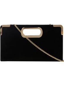 Evies Suede Metal Trim Clutch Bag, Black - predominant colour: black; occasions: evening, occasion; type of pattern: light; style: clutch; length: hand carry; size: small; material: suede; pattern: plain; finish: plain; embellishment: chain/metal