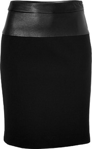 Black Skirt With Leather Top - pattern: plain; style: pencil; fit: tailored/fitted; waist detail: embellishment at waist/feature waistband; waist: high rise; hip detail: fitted at hip; predominant colour: black; occasions: casual, evening, work, occasion; length: just above the knee; fibres: cotton - mix; pattern type: fabric; texture group: woven light midweight