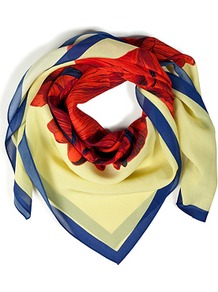 Yellow Hand Drawn Iris Silk Scarf - predominant colour: primrose yellow; occasions: casual, evening, work; type of pattern: large; style: square; size: standard; material: silk; pattern: florals; trends: high impact florals