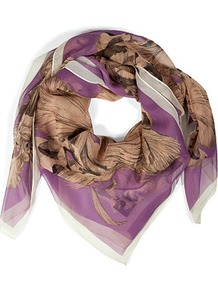 Lilac Hand Drawn Iris Large Silk Scarf - predominant colour: lilac; occasions: casual, work; type of pattern: large; style: square; size: large; material: silk; pattern: florals