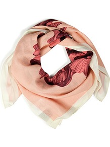 Blush Hand Drawn Iris Silk Scarf - predominant colour: nude; occasions: casual, work; type of pattern: large; style: square; size: standard; material: silk; pattern: florals