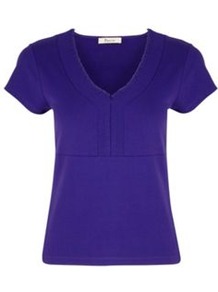 Blackberry Jersey Top - neckline: v-neck; pattern: plain; style: t-shirt; predominant colour: royal blue; occasions: casual, work; length: standard; fibres: polyester/polyamide - stretch; fit: straight cut; sleeve length: short sleeve; sleeve style: standard; pattern type: fabric; texture group: jersey - stretchy/drapey