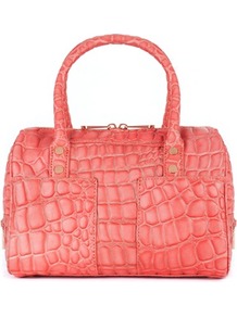 Ted Baker Timona Embossed Bowler Bag - predominant colour: coral; occasions: casual, work, holiday; type of pattern: heavy; style: bowling; length: handle; size: standard; material: leather; pattern: animal print; trends: fluorescent; finish: metallic