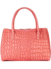 Ted Baker Travars Bowler Bag - predominant colour: coral; occasions: casual, work, holiday; type of pattern: large; style: bowling; length: handle; size: standard; material: leather; pattern: animal print; trends: fluorescent; finish: metallic