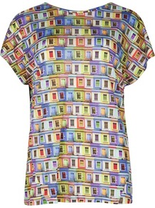 Ted Baker Whlle Rainbow Viewpoint - neckline: round neck; style: t-shirt; occasions: casual, evening, work; length: standard; fibres: polyester/polyamide - 100%; fit: straight cut; predominant colour: multicoloured; sleeve length: short sleeve; sleeve style: standard; trends: modern geometrics; pattern type: fabric; pattern size: standard; pattern: patterned/print; texture group: jersey - stretchy/drapey