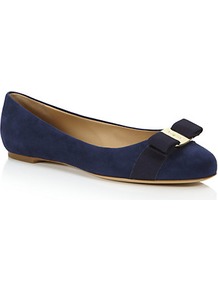 Varina Suede Pump Navy - predominant colour: navy; occasions: casual, evening, work; material: suede; heel height: flat; toe: round toe; style: ballerinas / pumps; finish: plain; pattern: plain; embellishment: bow