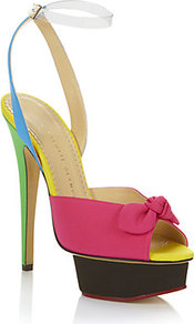 Serena Peep Toe Sandals - occasions: evening, occasion; predominant colour: multicoloured; material: fabric; heel height: high; ankle detail: ankle strap; heel: platform; toe: open toe/peeptoe; style: standard; finish: plain; embellishment: bow