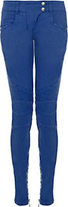Skinny Quilted Biker Jeans - style: skinny leg; length: standard; pattern: plain; pocket detail: traditional 5 pocket; waist: mid/regular rise; predominant colour: royal blue; occasions: casual; fibres: cotton - stretch; texture group: denim; pattern type: fabric