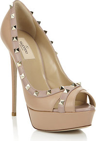 Rockstud Leather Peep Toe Platform - predominant colour: stone; occasions: evening, occasion; material: leather; heel height: high; embellishment: studs; heel: platform; toe: open toe/peeptoe; style: courts; finish: plain; pattern: plain