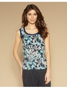Daisy Vest - neckline: round neck; pattern: horizontal stripes, florals, patterned/print; sleeve style: sleeveless; style: vest top; back detail: contrast pattern/fabric at back; occasions: casual; length: standard; fibres: polyester/polyamide - 100%; fit: straight cut; predominant colour: multicoloured; sleeve length: sleeveless; trends: high impact florals, statement prints; pattern type: fabric; pattern size: small & busy; texture group: jersey - stretchy/drapey
