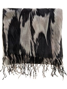 Smudgey Feather Print Scarf, Black - predominant colour: black; occasions: casual, evening, work; type of pattern: large; style: regular; size: standard; material: fabric; pattern: patterned/print