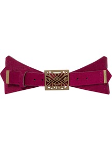 Angular Belt, Pink - predominant colour: hot pink; occasions: casual, evening, work, occasion; type of pattern: standard; style: cummerbund; size: wide; worn on: waist; material: leather; pattern: plain; finish: plain