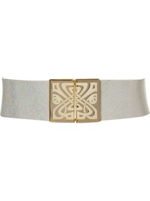 Enamel Waisted Belt, White - predominant colour: white; occasions: casual, evening, work, occasion; type of pattern: small; style: elasticated; size: wide; worn on: waist; material: fabric; pattern: plain; finish: plain