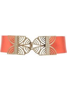 Empire Buckle Belt, Orange - predominant colour: coral; occasions: casual, evening, work, occasion; style: classic; size: wide; worn on: waist; material: leather; pattern: plain; finish: plain; embellishment: buckles