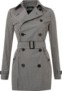 Women's Long Sleeved Checked Trenchcoat, Black & Ivory - pattern: checked/gingham; length: below the bottom; style: trench coat; collar: standard lapel/rever collar; predominant colour: black; occasions: casual, evening, work, occasion; fit: tailored/fitted; fibres: polyester/polyamide - 100%; waist detail: belted waist/tie at waist/drawstring; back detail: back vent/flap at back; sleeve length: long sleeve; sleeve style: standard; texture group: cotton feel fabrics; collar break: medium; pattern type: fabric; pattern size: small & busy