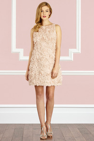 Cambronne Dress - style: shift; fit: tailored/fitted; pattern: plain; sleeve style: sleeveless; predominant colour: nude; occasions: evening, occasion; length: just above the knee; fibres: polyester/polyamide - 100%; neckline: crew; sleeve length: sleeveless; texture group: sheer fabrics/chiffon/organza etc.; pattern type: fabric