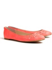 Neon Coral Leighton Snake Ballet Flats - predominant colour: coral; occasions: casual, work; material: leather; heel height: flat; toe: round toe; style: ballerinas / pumps; trends: fluorescent; finish: plain; pattern: plain
