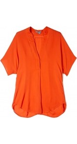Georgette Open Neck Blouse - neckline: v-neck; sleeve style: dolman/batwing; pattern: plain; style: blouse; predominant colour: bright orange; occasions: evening, work; length: standard; fibres: silk - 100%; fit: loose; sleeve length: short sleeve; texture group: crepes; pattern type: fabric; pattern size: standard