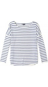 Striped Shirt Tail Jumper - neckline: round neck; pattern: horizontal stripes; style: standard; predominant colour: navy; occasions: casual, work; length: standard; fit: slim fit; fibres: cashmere - 100%; sleeve length: long sleeve; sleeve style: standard; texture group: knits/crochet; pattern type: fabric; pattern size: small & busy