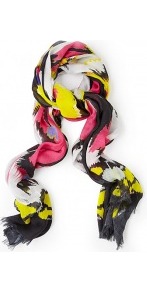 Lana Floral Graphic Modal Scarf - predominant colour: yellow; occasions: casual, evening, work, occasion, holiday; type of pattern: heavy; style: regular; size: standard; material: fabric; embellishment: fringing; trends: modern geometrics; pattern: patterned/print